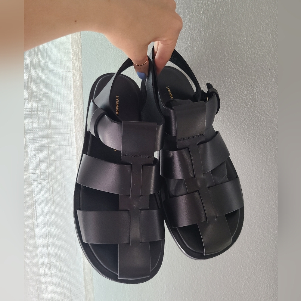 Black Leather Fisherman Sandals - Unbranded